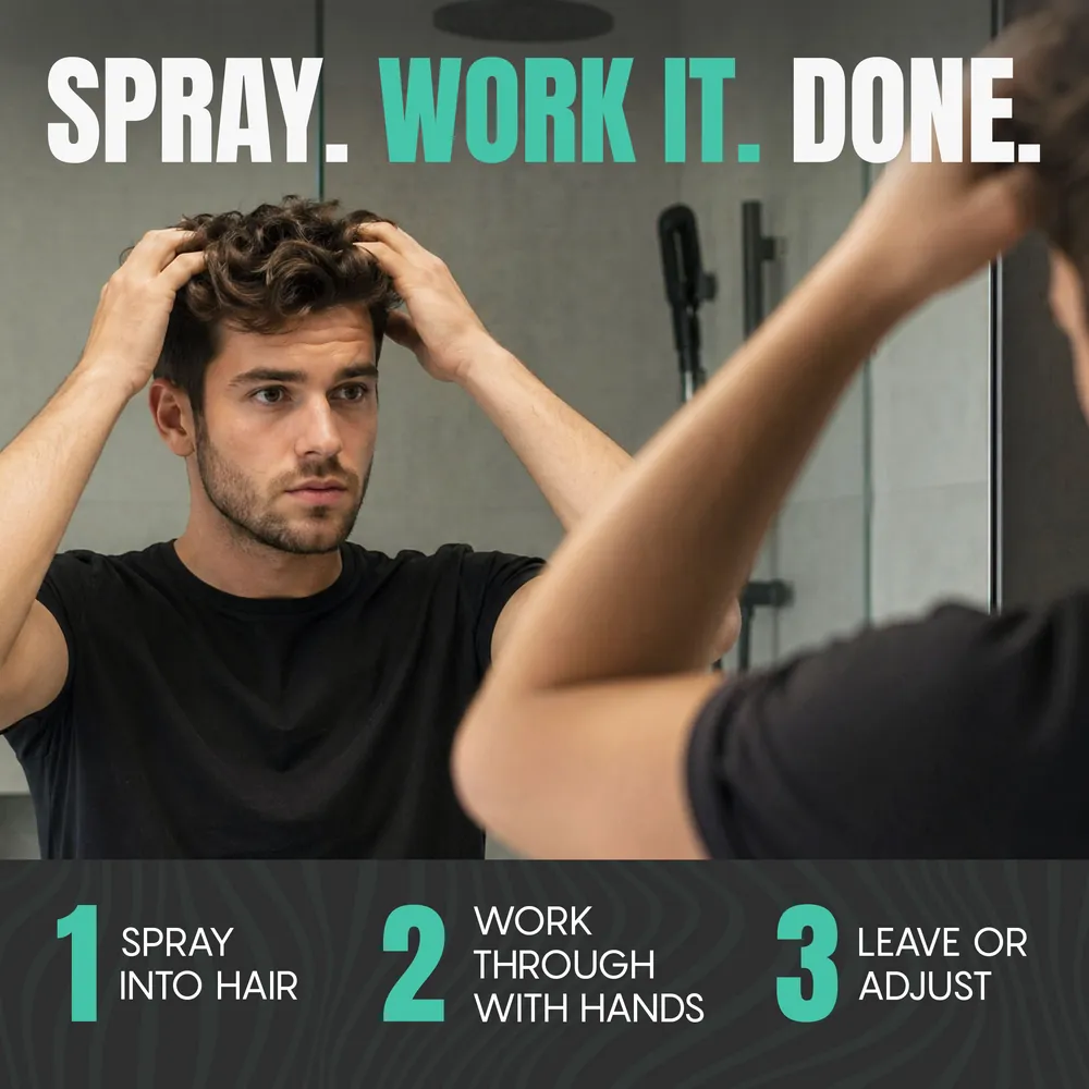 Spray. Work it. Done. - Three steps, no routine to learn.